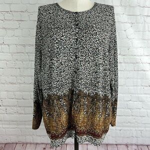 Vintage Pleat Pleat By Rafael Animal Print Button Down Crinkle Blouse Size 3X